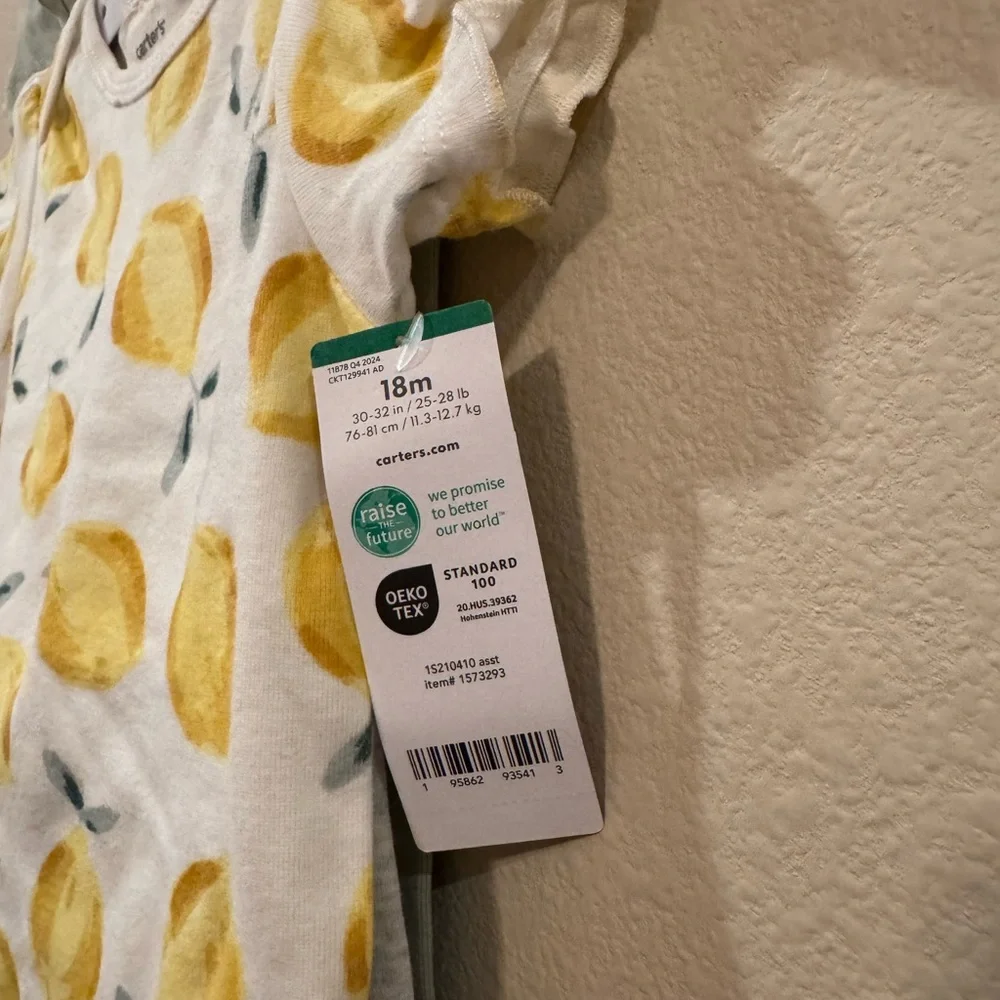 NWT Carter's Lemon Print Tee and Green Pants 4-Piece Set